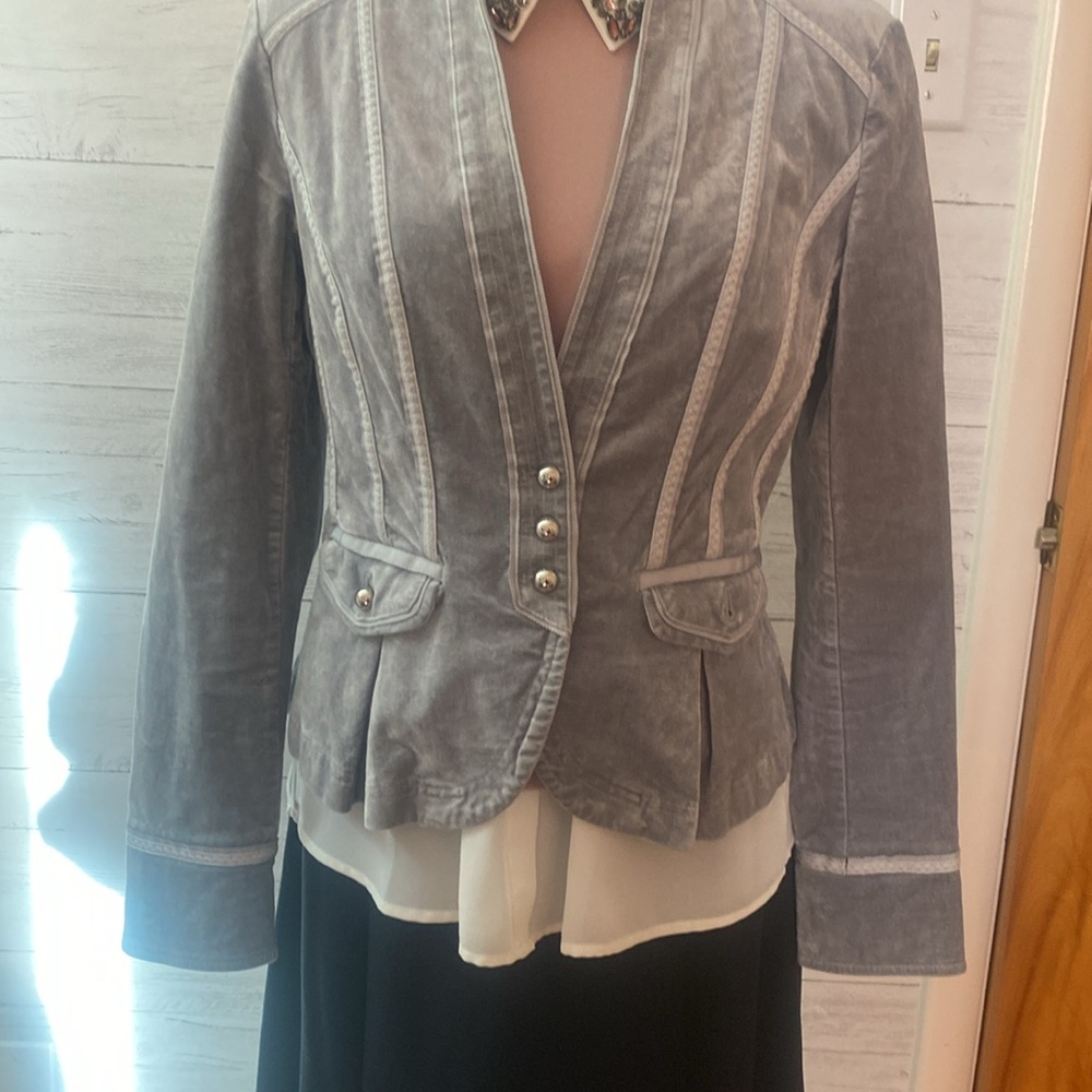 White House Black Market Silver Gray Velvet Jacket